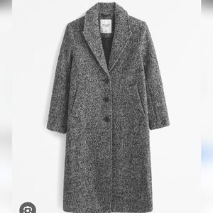 Abercrombie & Fitch Black And White Herringbone Wool Blench Topcoat / Trench